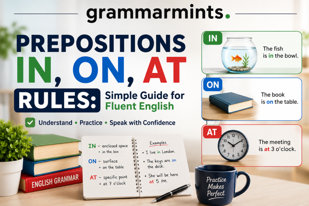 prepositions in on at rules