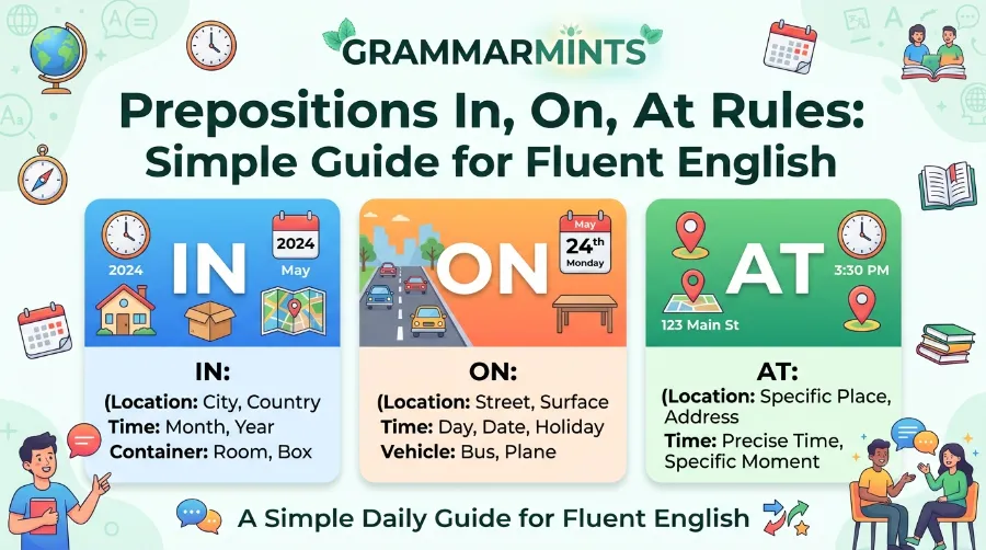 prepositions in on at rules
